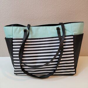 The Happy Planner Create 365 Tote Bag | Black White Stripe Mint | Work Planner